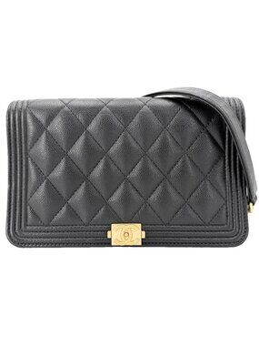 Chanel Chain Wallet Quilted Boy on Shoulder Bag Crossbody Caviar Leather Black